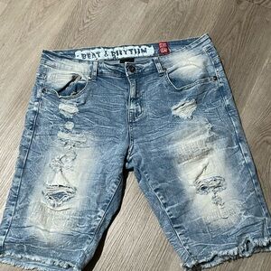 Distressed Blue Denim Shorts